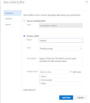 example Azure DevOps Services Risk Management severity values
